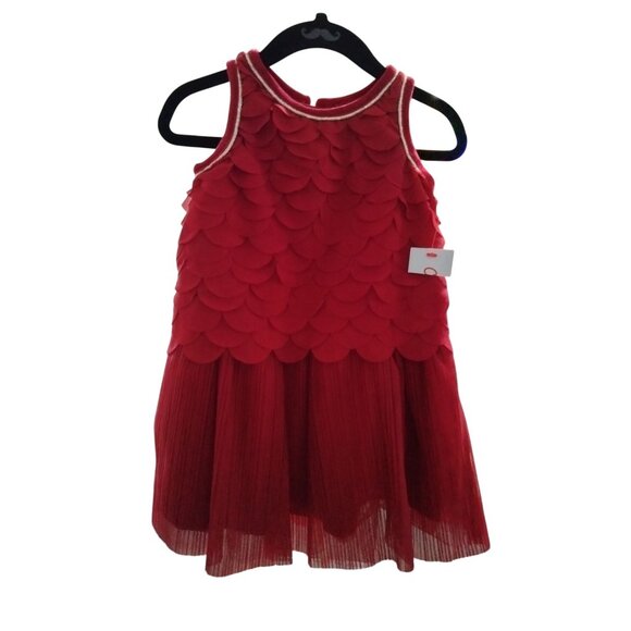 Cat & Jack Size 2T Dress With Pleated Skirt Red Sleeveless Scalloped Bodice - Picture 2 of 9